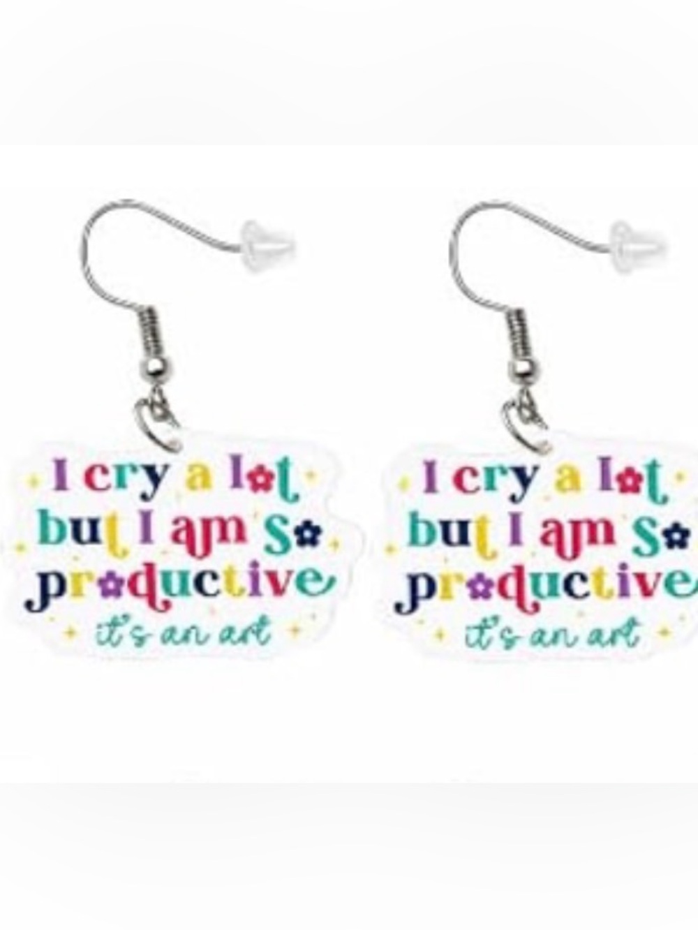 Kids Colorful Statement Earrings - 'I Cry a Lot But I Am So Productive'